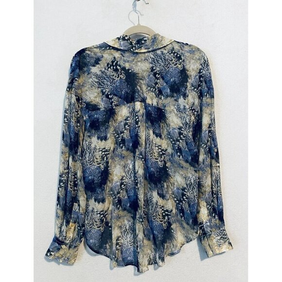 Free People Top Womens Small Blue Easy Rider Boho Sheer Long Roll Tab Sleeve - Picture 6 of 9